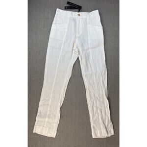 NWT Nicole Miller 100% Linen Pants Coastal Beach Boho White Size Small